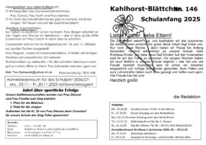 Kahlhorst-Blättchen Nr. 146 – Schulanfang 2025